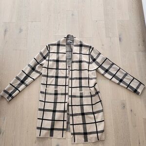 Sioni Beige and Black Plaid Open Cardigan